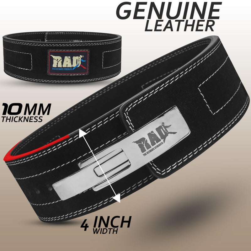 RAD Weight Lifting Belts Powerlifting and Weightlifting Belt with Lever Buckle, 10mm (Black, Large) - Image 2